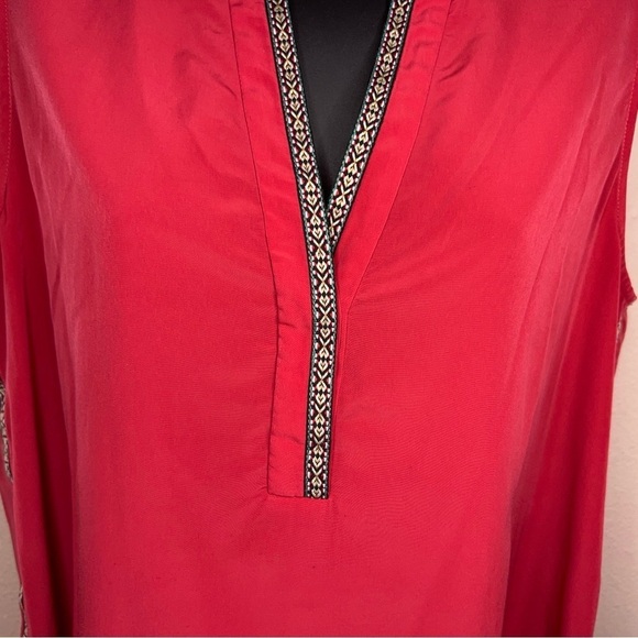 XS ZOA CORAL REDORANGE BOHO SATIN SLEEVELESS TOP HENLEY COLORFUL LIGHTWEIGHT - Picture 4 of 12